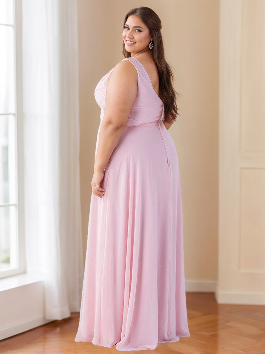 Ligne A/Princesse Col en V Sans Manches La Longueur du Sol Robes de Demoiselle d'Honneur avec Froufrous