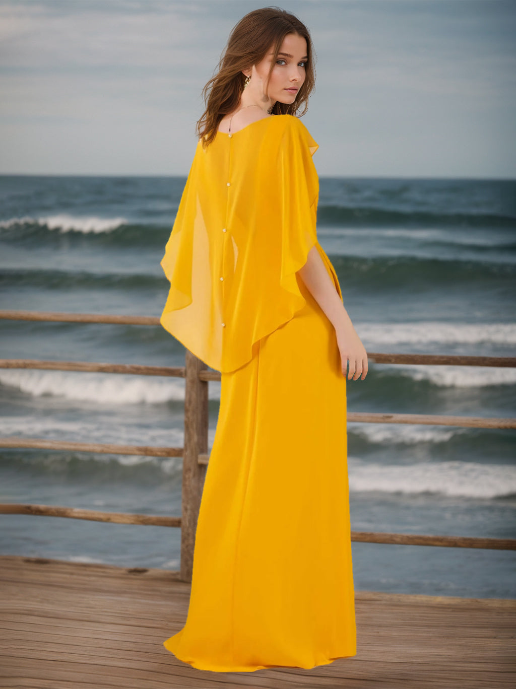 Ligne A/Princesse Deep Col en V Sans Manches La Longueur du Sol Mousseline Unique Robes de Demoiselle d'Honneur avec Froufrous