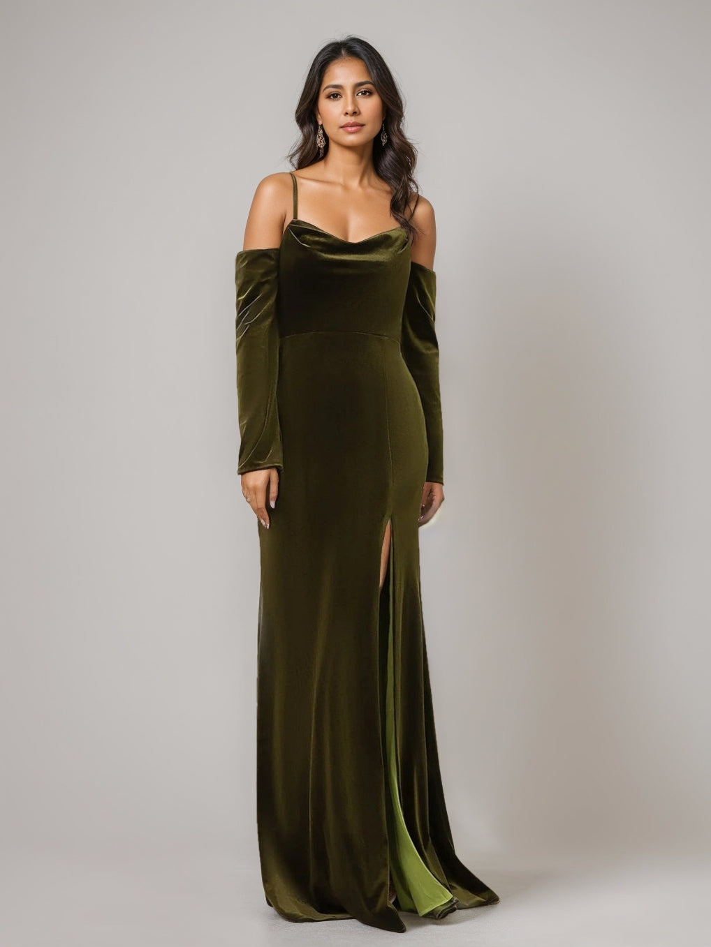 Ligne A/Princesse Bretelles Spaghetti Sans Manches La Longueur du Sol Velours Unique Robes de Demoiselle d'Honneur avec Côté Divisé