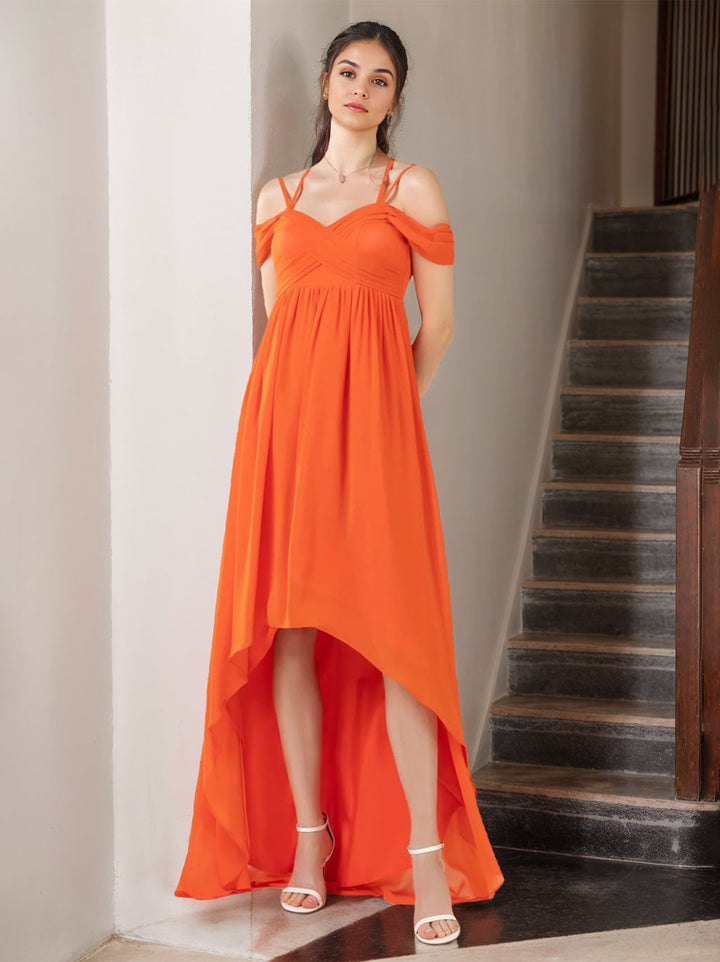 Ligne A/Princesse Bretelles Spaghetti Sans Manches Asymétrique Unique Robes de Demoiselle d'Honneur avec Froufrous