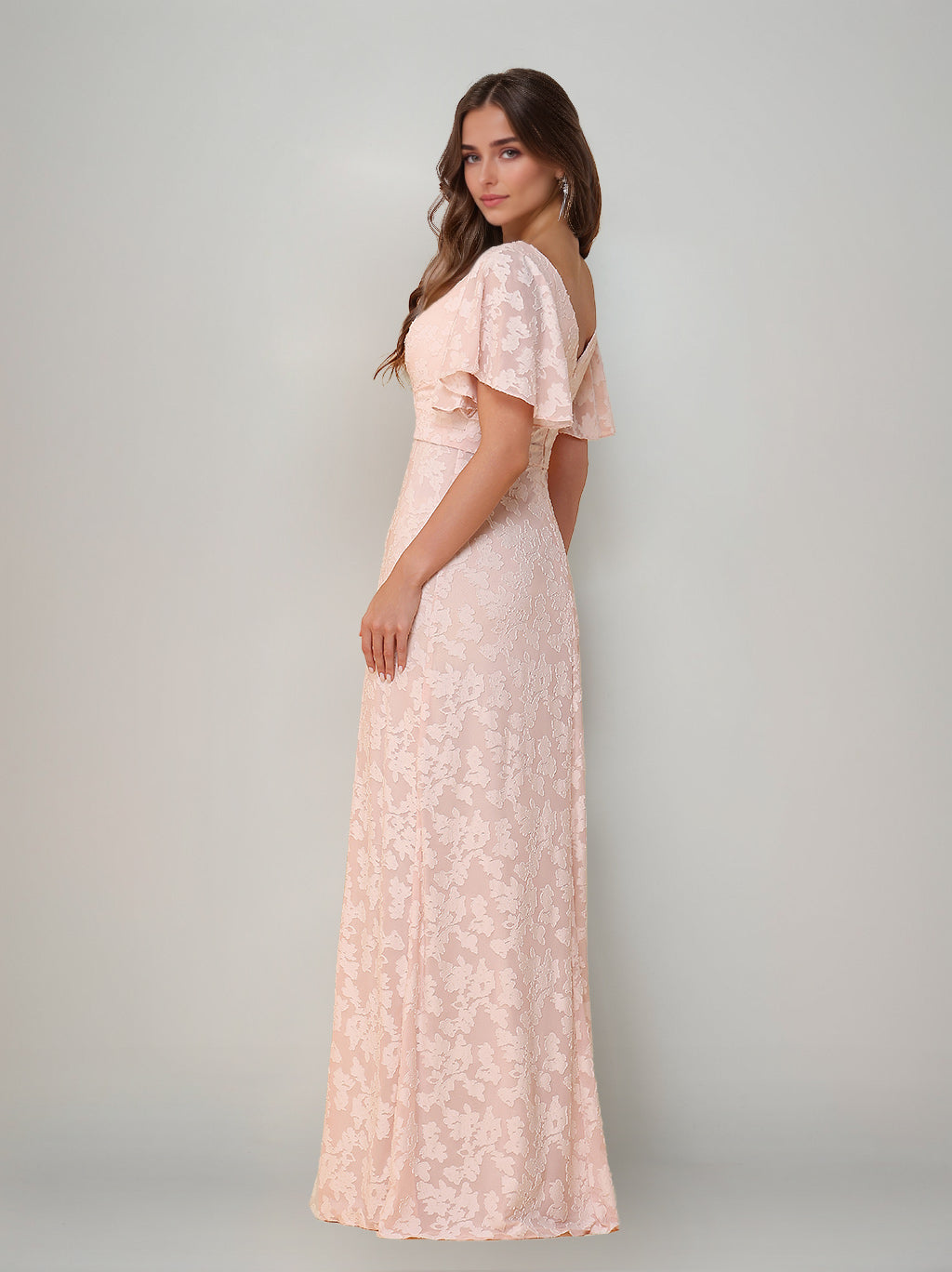 Ligne A/Princesse Col en V Manches Courtes La Longueur du Sol Robes de Demoiselle d'Honneur avec Côté Divisé & Ruché