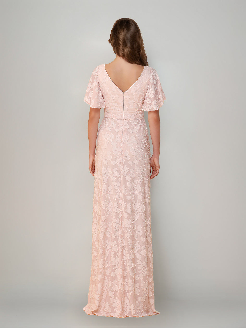 Ligne A/Princesse Col en V Manches Courtes La Longueur du Sol Robes de Demoiselle d'Honneur avec Côté Divisé & Ruché