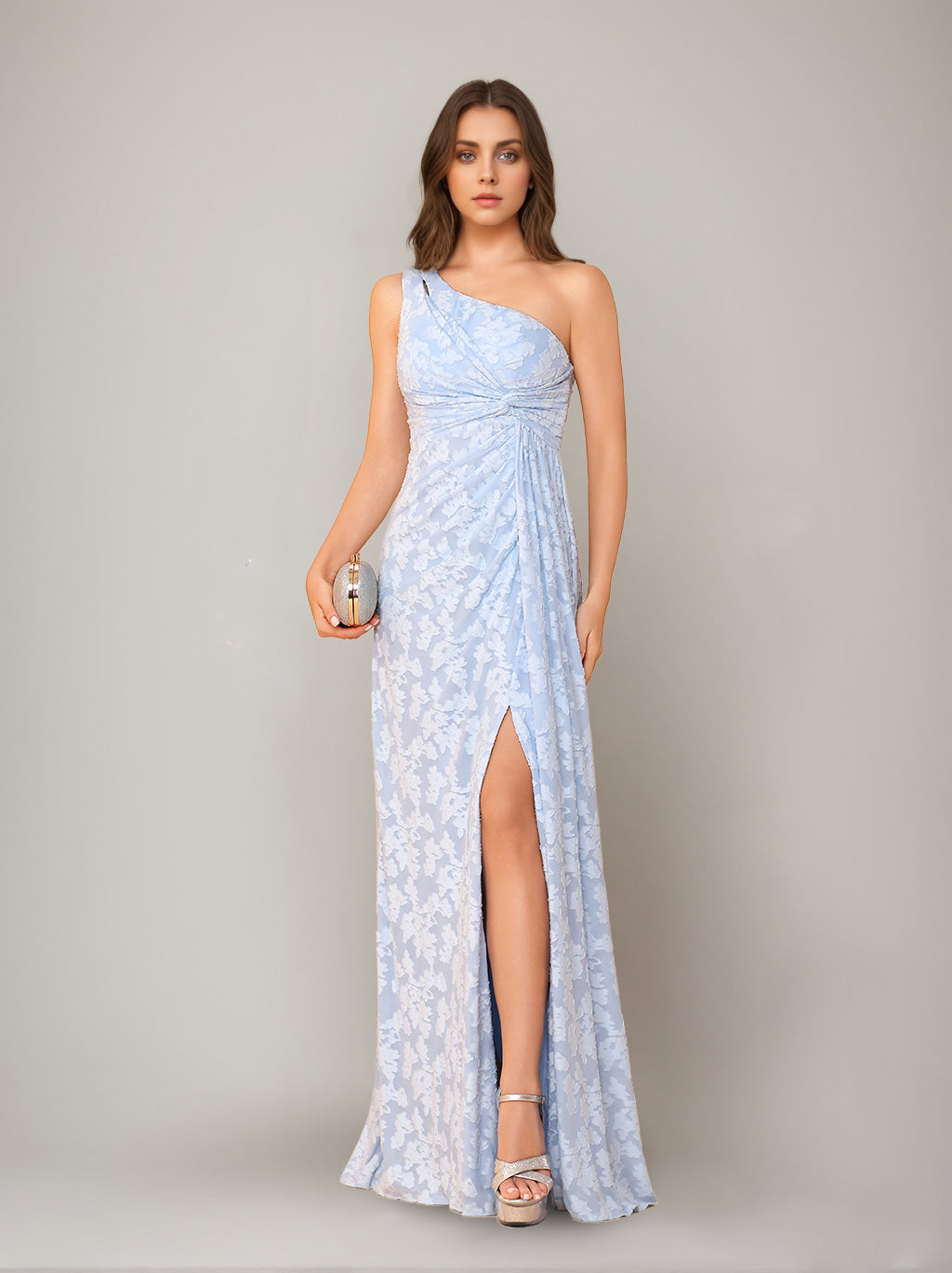 Gaine/Colonne Une Épaule Sans Manches La Longueur du Sol Robes de Demoiselle d'Honneur avec Côté Divisé & Ceinture