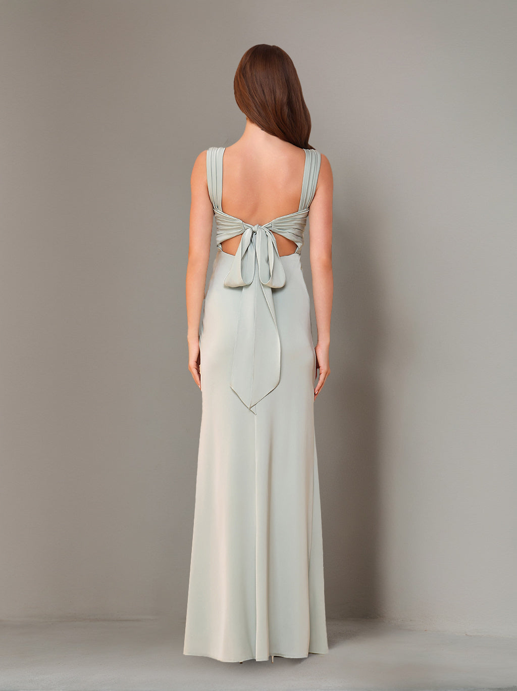 Gaine/Colonne Carré Neck Sans Manches La Longueur du Sol Robes de Demoiselle d'Honneur avec Froufrous & Côté Divisé