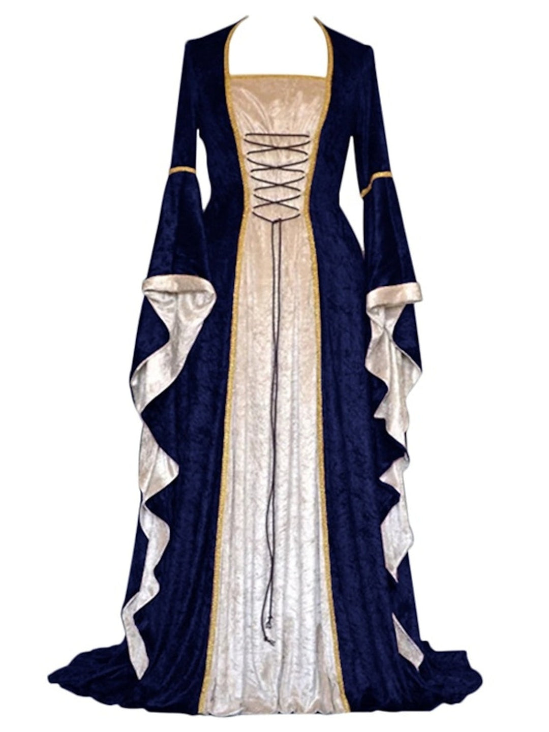 Robe de Bal Rétro à Col Carré et Manches Longues, Longueur Au Sol, Costume de Spectacle D'Halloween