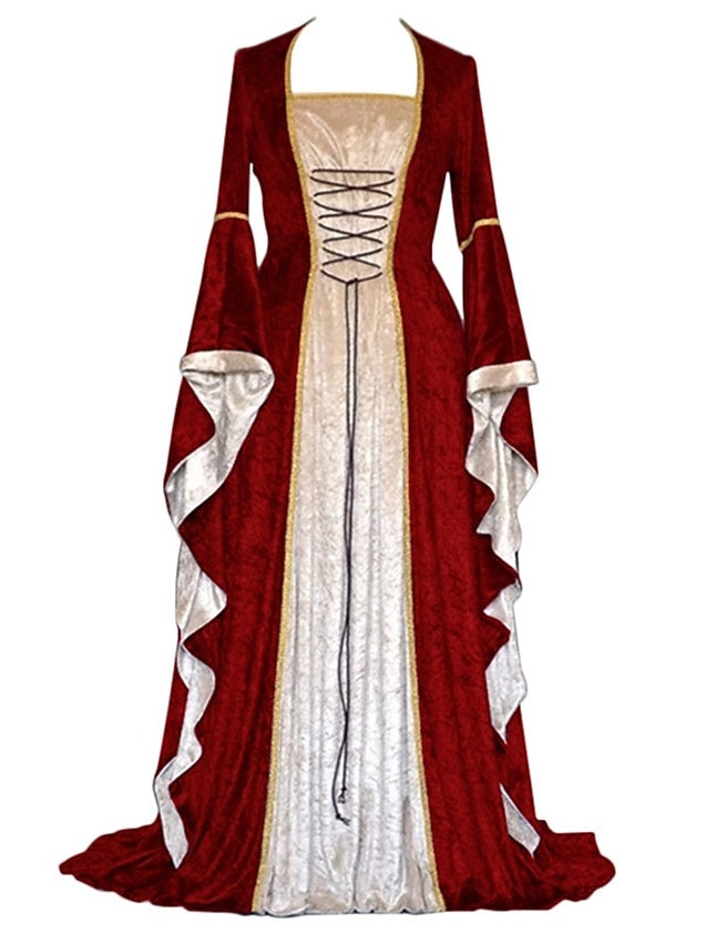 Robe de Bal Rétro à Col Carré et Manches Longues, Longueur Au Sol, Costume de Spectacle D'Halloween