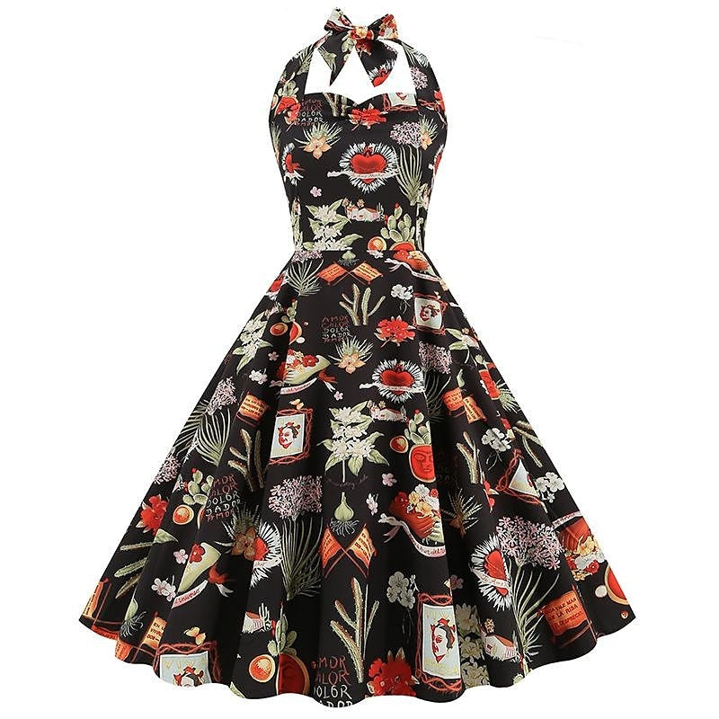 Robe de Costume D'Halloween à Col Licou Sans Manches, Coupe A-Line/Princess, Longueur Genou