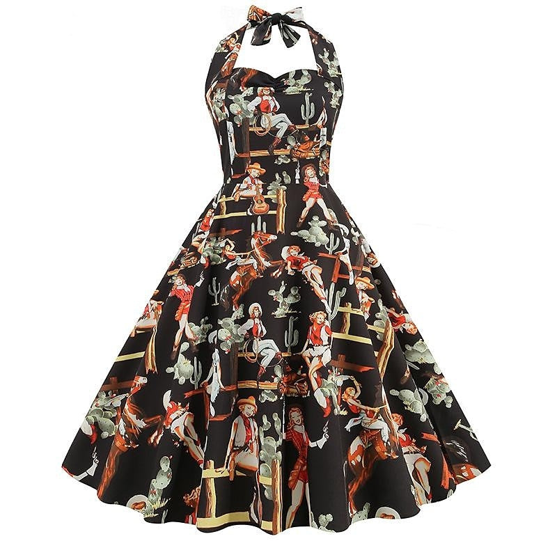 Robe de Costume D'Halloween à Col Licou Sans Manches, Coupe A-Line/Princess, Longueur Genou