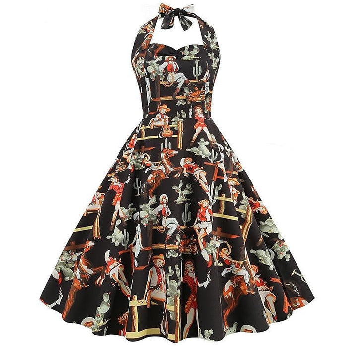 Robe de Costume D'Halloween à Col Licou Sans Manches, Coupe A-Line/Princess, Longueur Genou