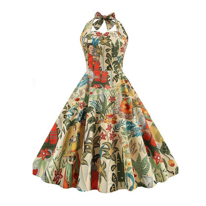 Robe de Costume D'Halloween à Col Licou Sans Manches, Coupe A-Line/Princess, Longueur Genou