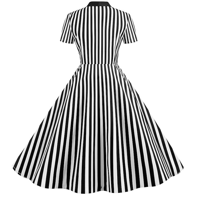 Robe de Costume D'Halloween à Manches Courtes et Col en V, Coupe A-Line/Princesse, Longueur Genou, avec Nœud Papillon