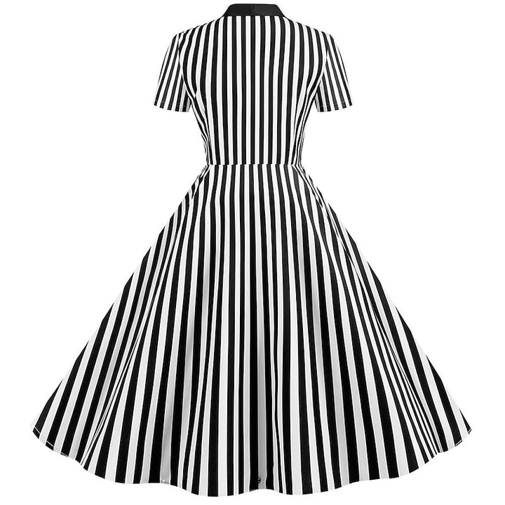 Robe de Costume D'Halloween à Manches Courtes et Col en V, Coupe A-Line/Princesse, Longueur Genou, avec Nœud Papillon