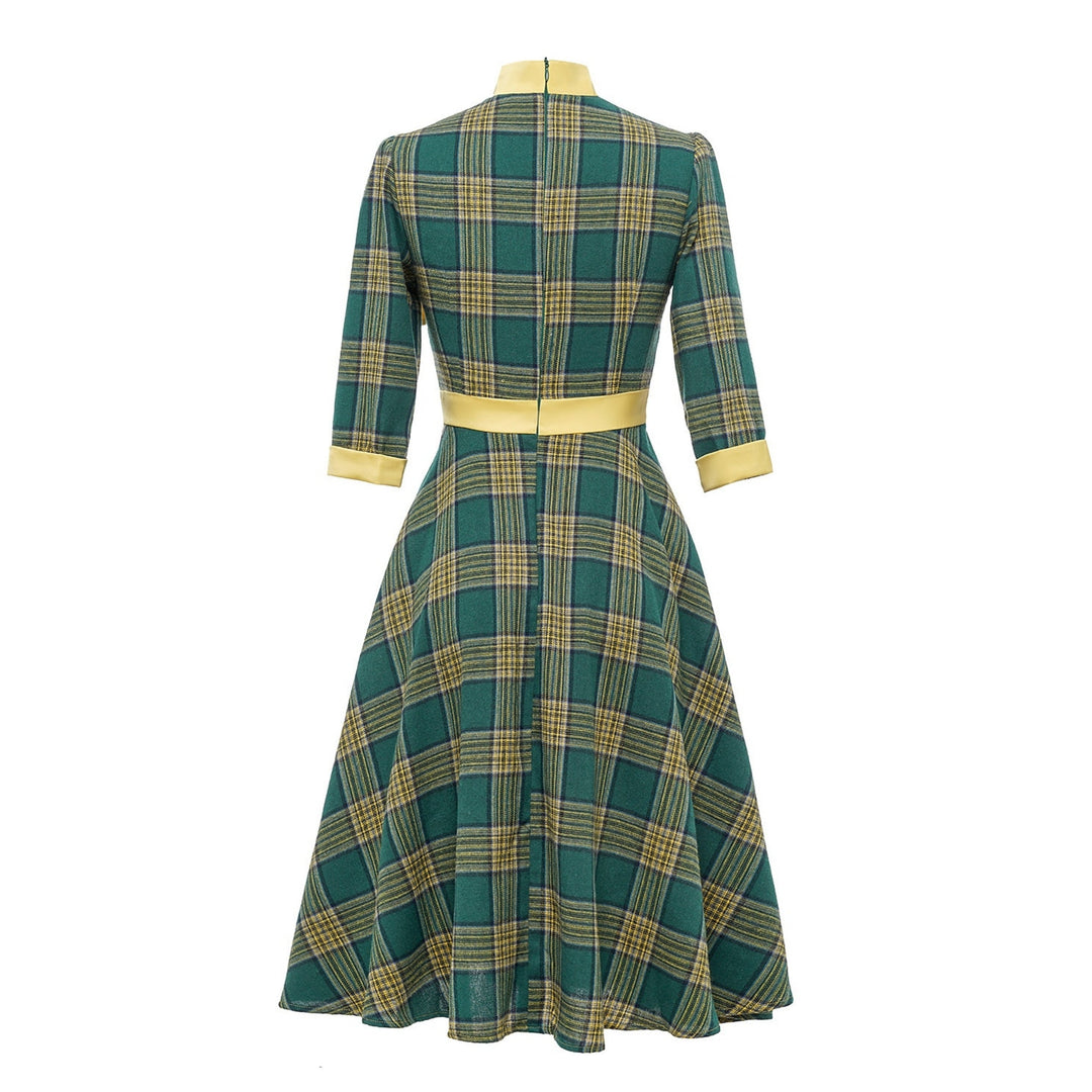 Robe Trapèze/Princesse à Col Bijou, Manches 3/4, Longueur Genou, Costume de Spectacle D'Halloween avec Écharpe