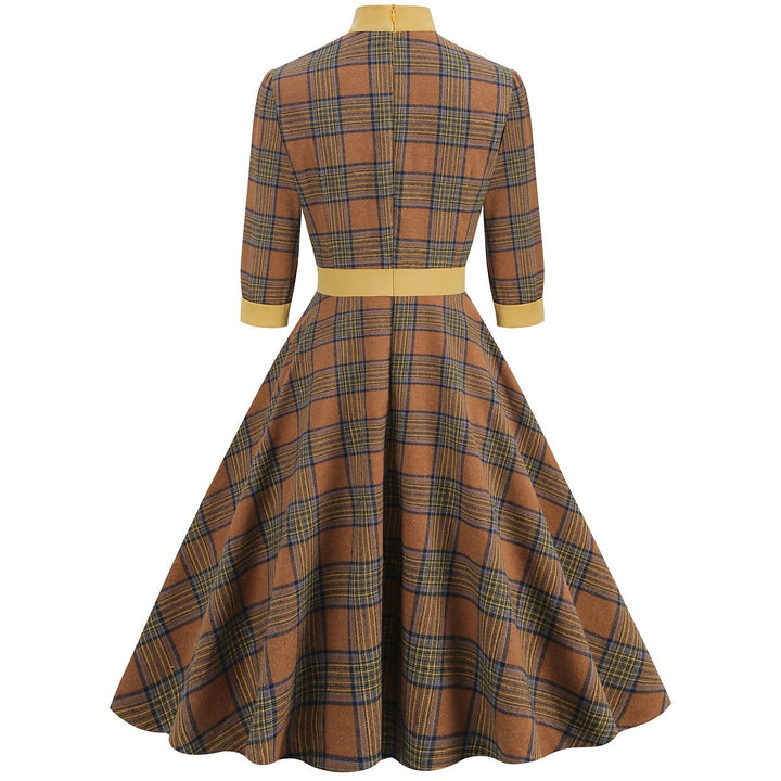 Robe Trapèze/Princesse à Col Bijou, Manches 3/4, Longueur Genou, Costume de Spectacle D'Halloween avec Écharpe