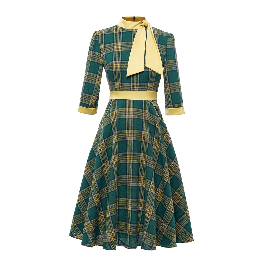 Robe Trapèze/Princesse à Col Bijou, Manches 3/4, Longueur Genou, Costume de Spectacle D'Halloween avec Écharpe