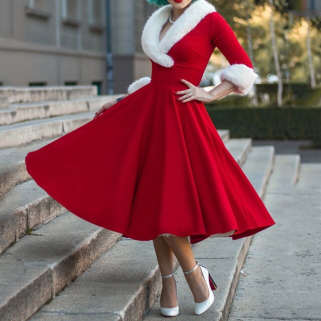 Robe de Costume D'Halloween à Manches 3/4 et Col en V, Coupe A-Line/Princesse, Longueur Thé