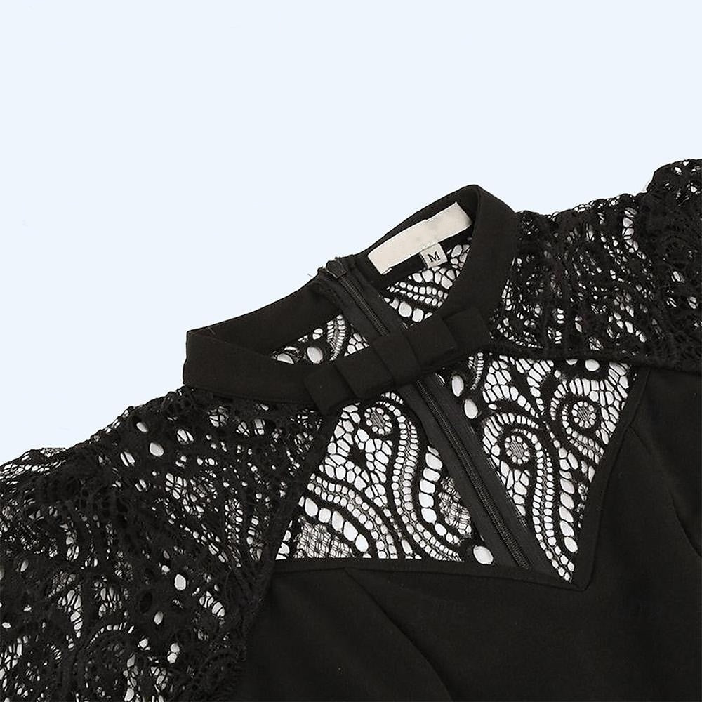 Robe de Costume D'Halloween à Manches Courtes et Col en V, Coupe Trapèze/Princesse, Longueur Genou, avec Dentelle