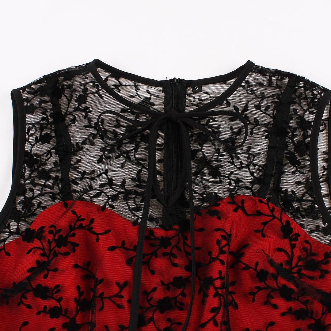 Robe de Costume D'Halloween à Col Rond Sans Manches, Coupe Trapèze/Princesse, Longueur Thé, avec Dentelle