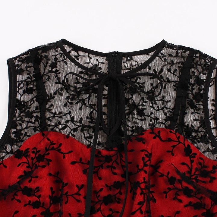 Robe de Costume D'Halloween à Col Rond Sans Manches, Coupe Trapèze/Princesse, Longueur Thé, avec Dentelle