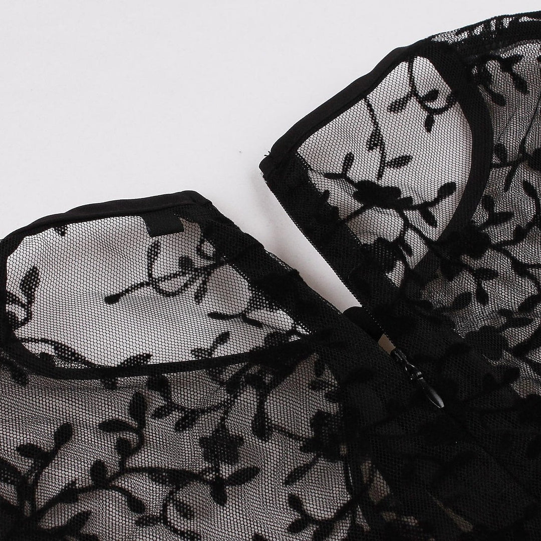 Robe de Costume D'Halloween à Col Rond Sans Manches, Coupe Trapèze/Princesse, Longueur Thé, avec Dentelle