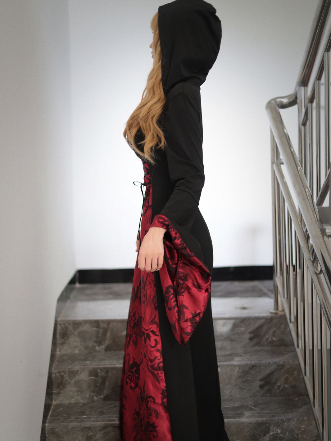 Robe de Costume D'Halloween à Manches Longues et Col Carré, Coupe A-Line/Princess