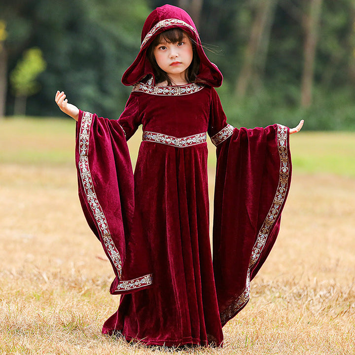 Robe de Costume D'Halloween à Manches Longues et Col en V, Coupe Trapèze/Princesse, Longueur Au Sol