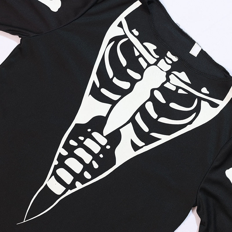 Costume D'Halloween à Imprimé Squelette Fantôme de la Faucheuse avec Faux Lumineuse