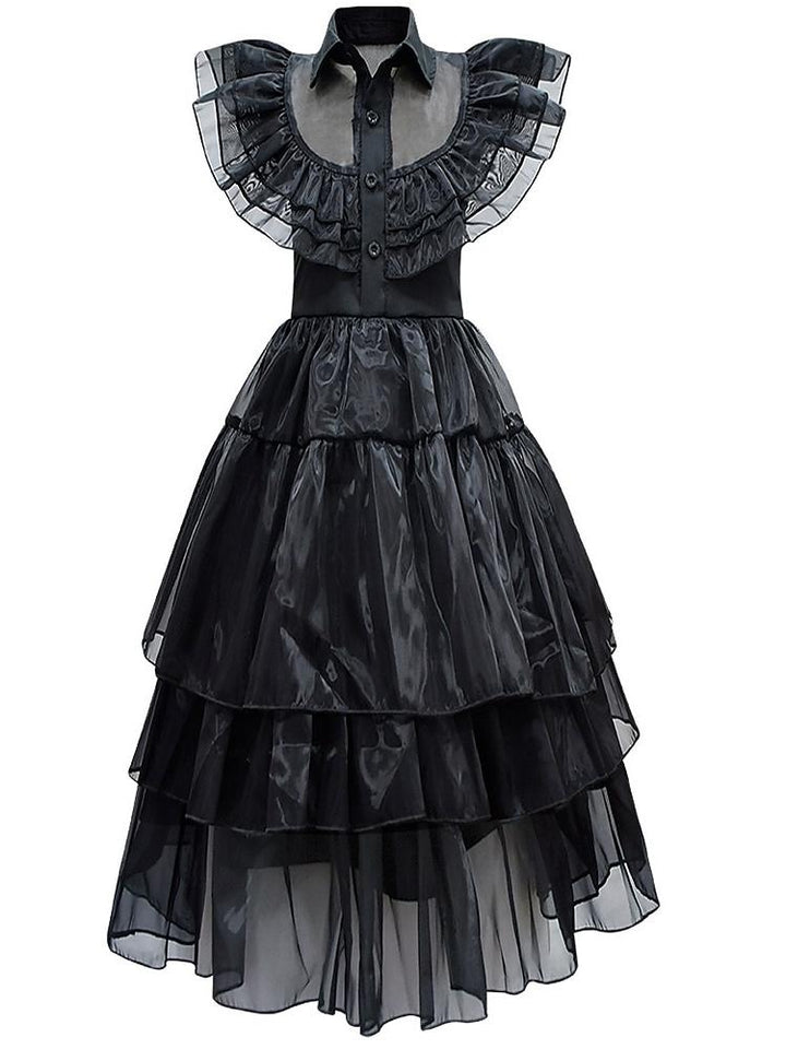 Robe de Costume D'Halloween Asymétrique à Manches Courtes et Col Bijou, Coupe A-Line/Princess, avec Ceinture à la Taille
