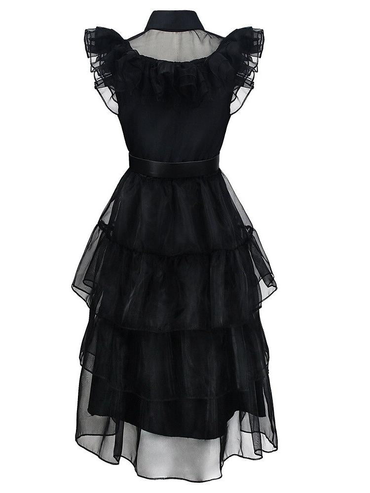Robe de Costume D'Halloween Asymétrique à Manches Courtes et Col Bijou, Coupe A-Line/Princess, avec Ceinture à la Taille