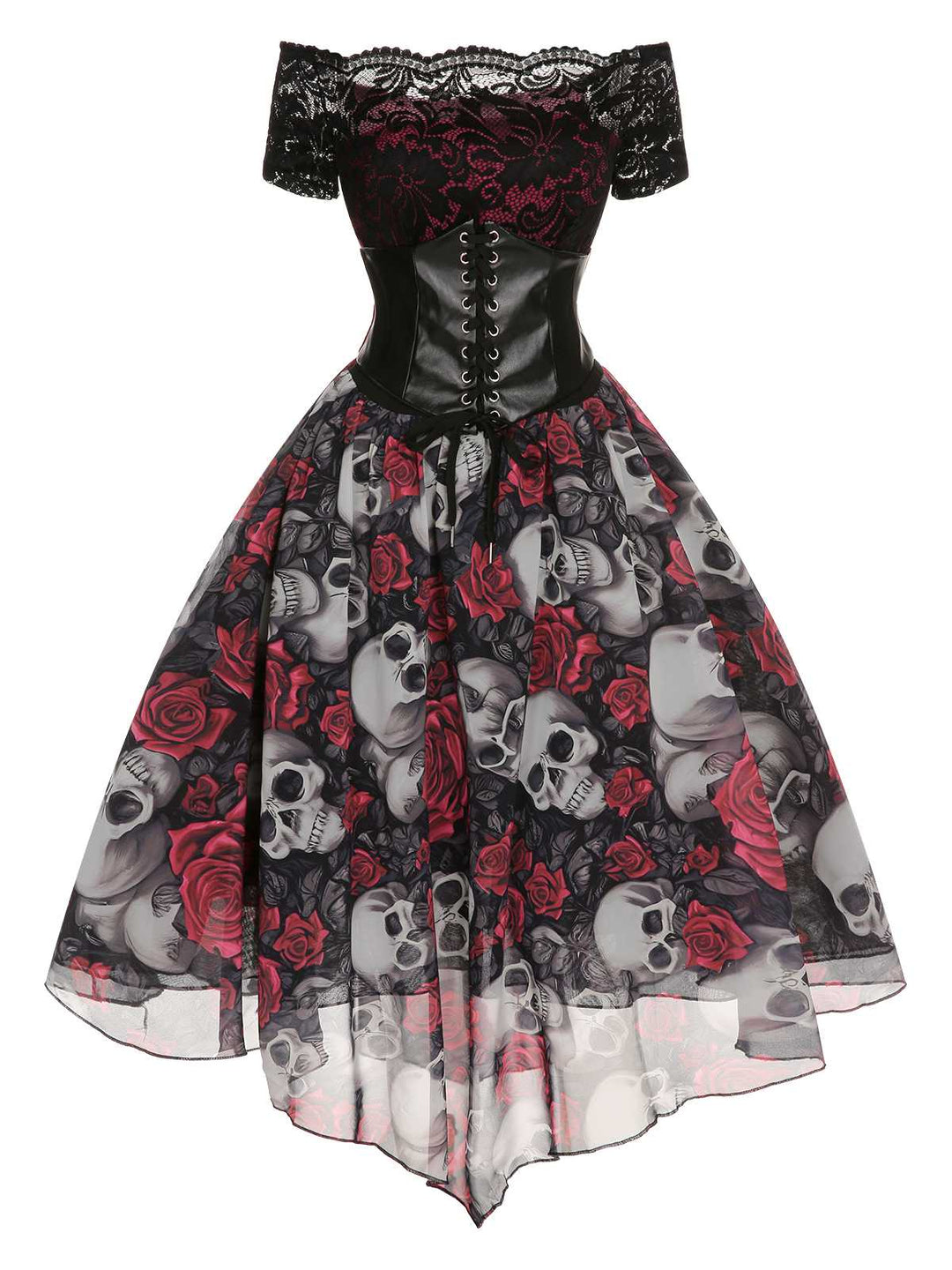 Robe Asymétrique à Manches Courtes et Sans Bretelles pour Halloween, Tenue de Spectacle, Fourreau/Colonne, avec Dentelle