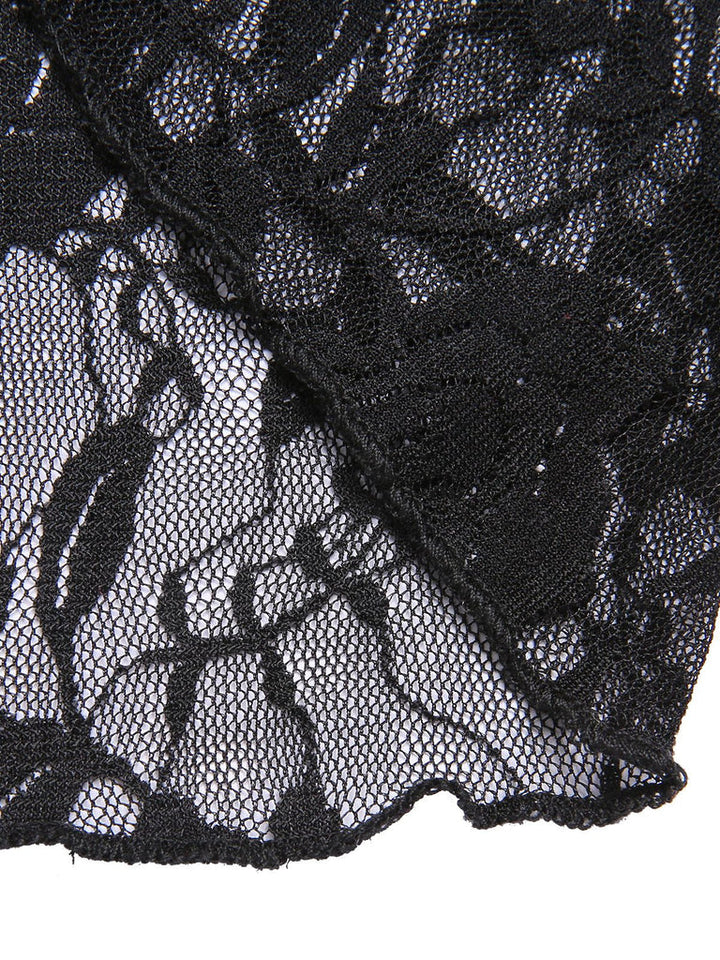 Robe de Costume D'Halloween à Manches Longues et Col en V avec Dentelle et Fente Latérale