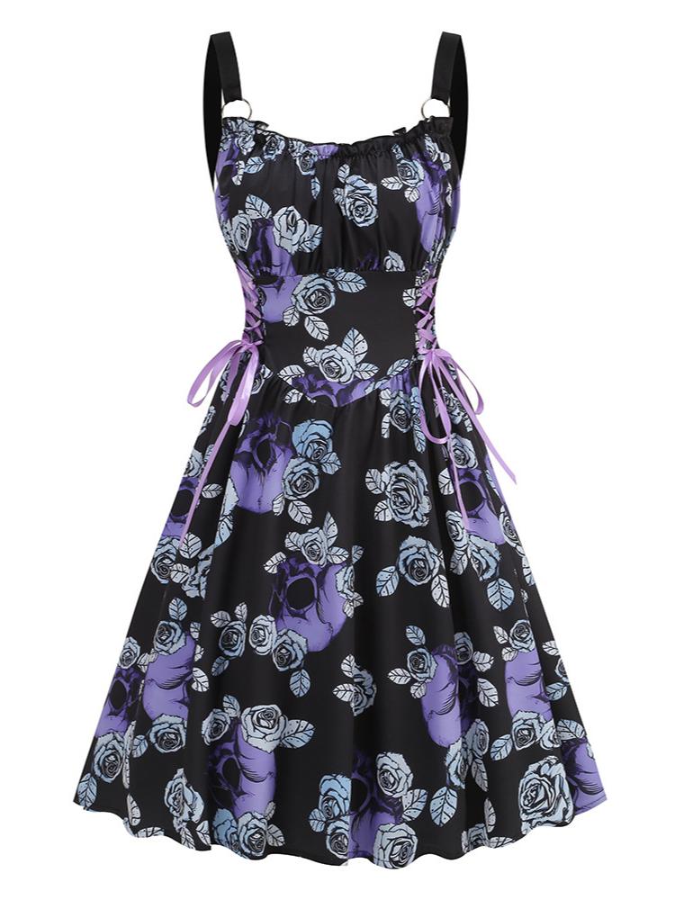 Robe de Costume D'Halloween à Col Carré Sans Manches, Coupe A-Line/Princess, Longueur Genou