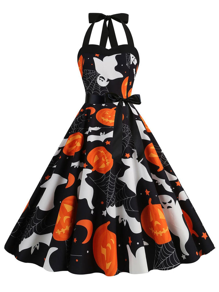 Robe de Costume D'Halloween à Col Licou Sans Manches, Coupe A-Line/Princess, Longueur Genou