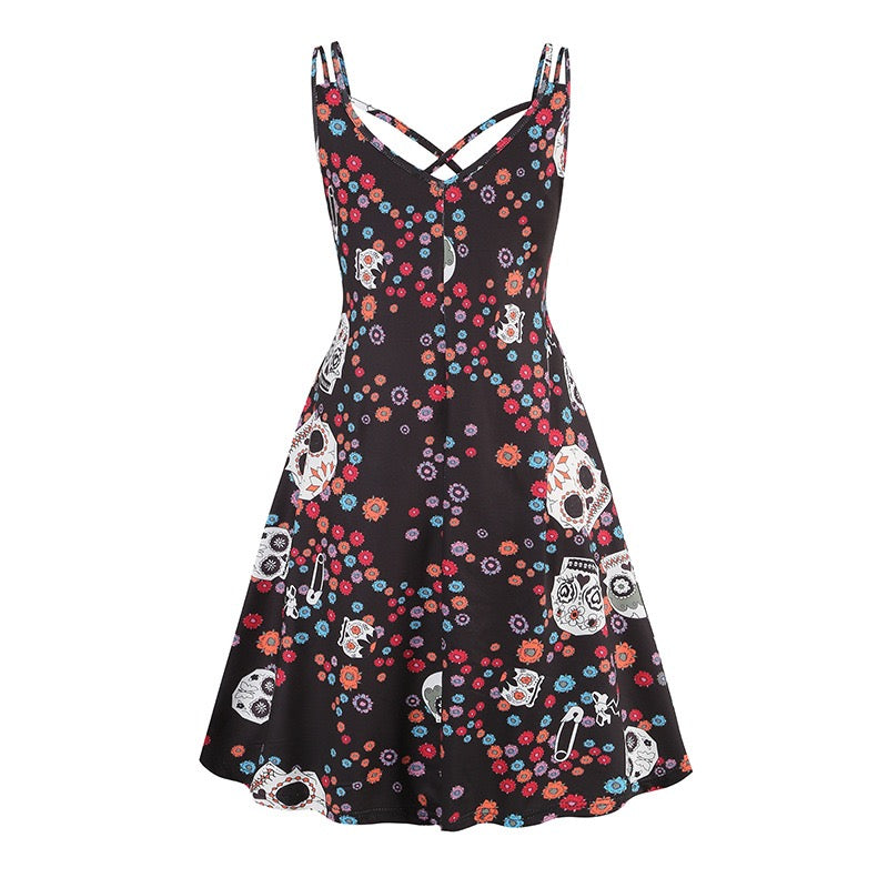 Robe de Costume D'Halloween à Bretelles Spaghetti Sans Manches, Coupe A-Line/Princess, Longueur Genou