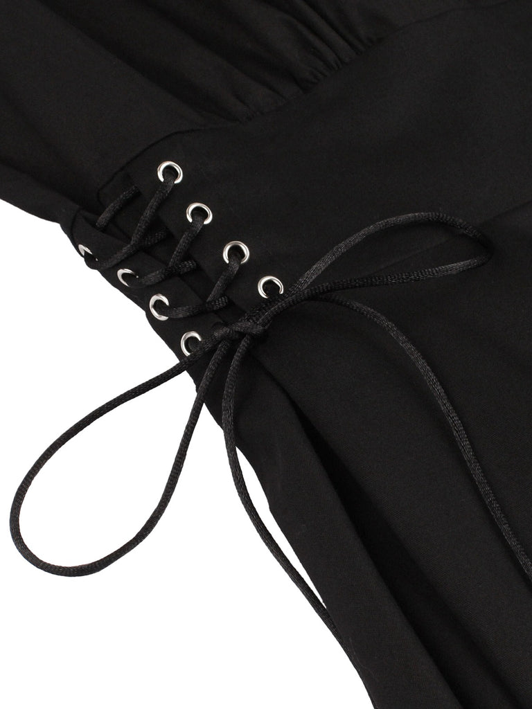 Robe de Costume D'Halloween à Manches Courtes et Col Carré, Coupe A-Line/Princess, Longueur Genou