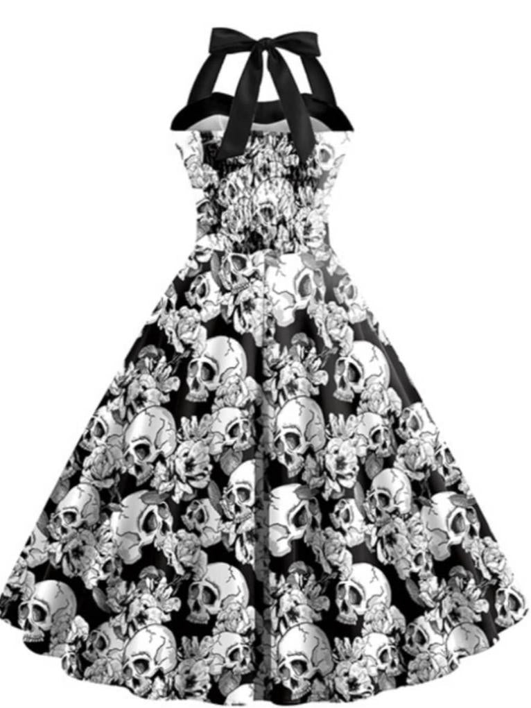 Robe de Costume D'Halloween à Col Licou Sans Manches, Coupe A-Line/Princess, Longueur Genou