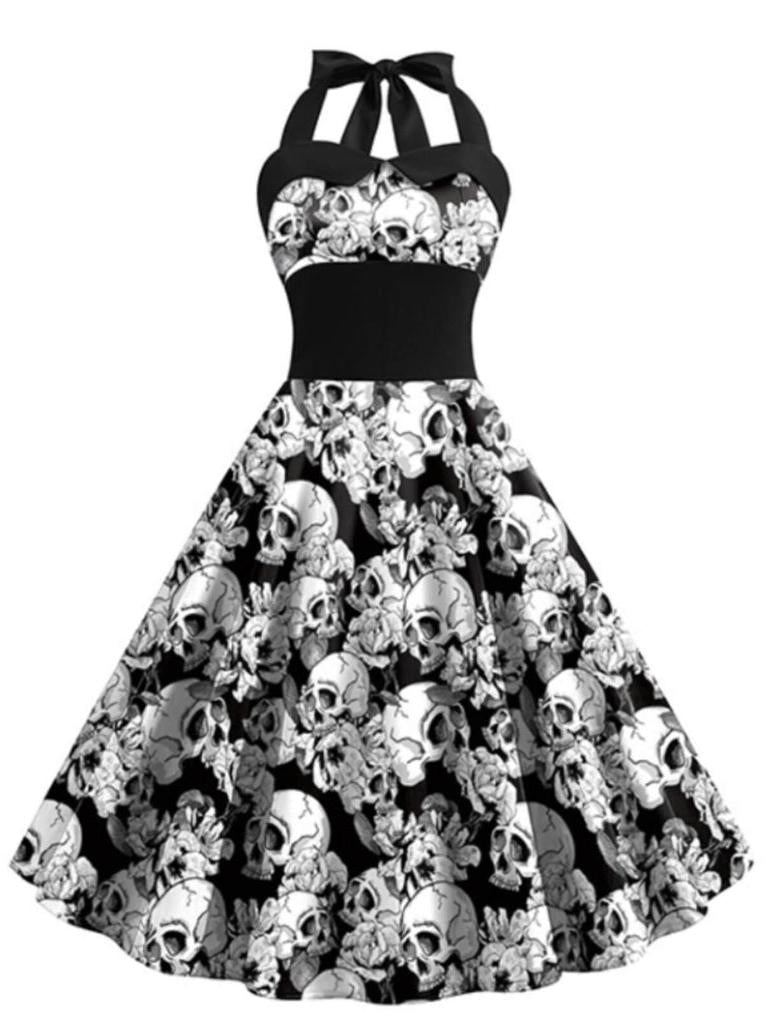 Robe de Costume D'Halloween à Col Licou Sans Manches, Coupe A-Line/Princess, Longueur Genou