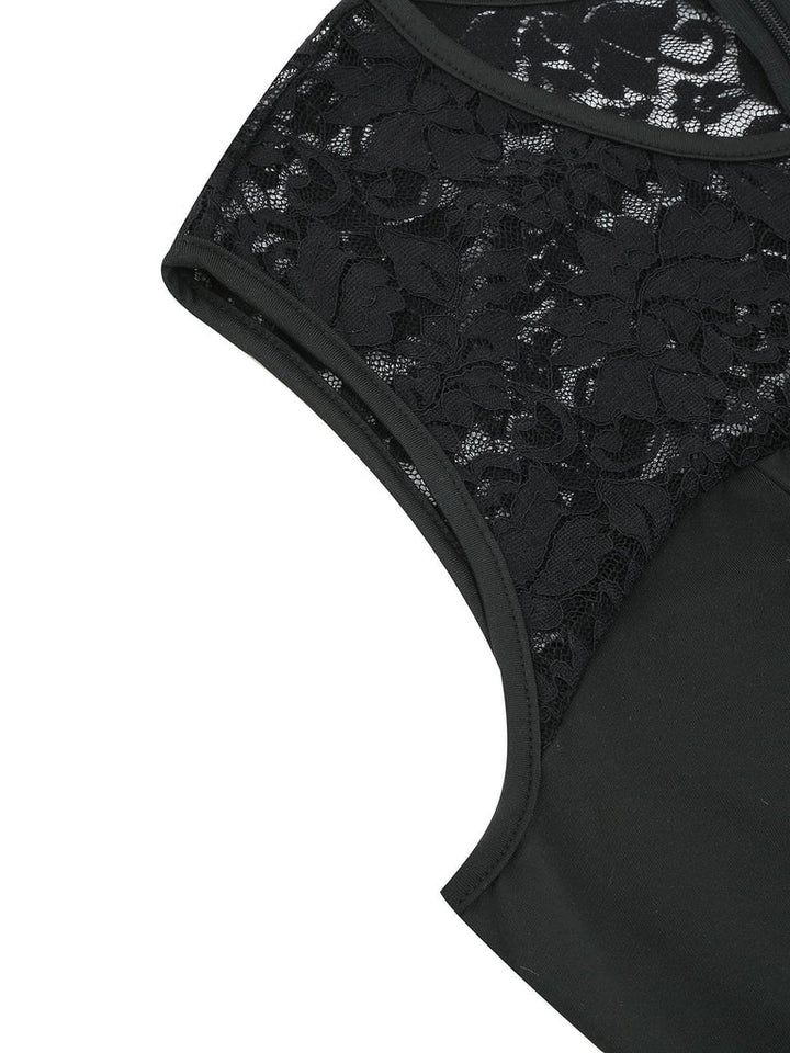 Robe de Costume D'Halloween à Col Rond Sans Manches, Coupe A-Line/Princess, Longueur Genou, avec Dentelle