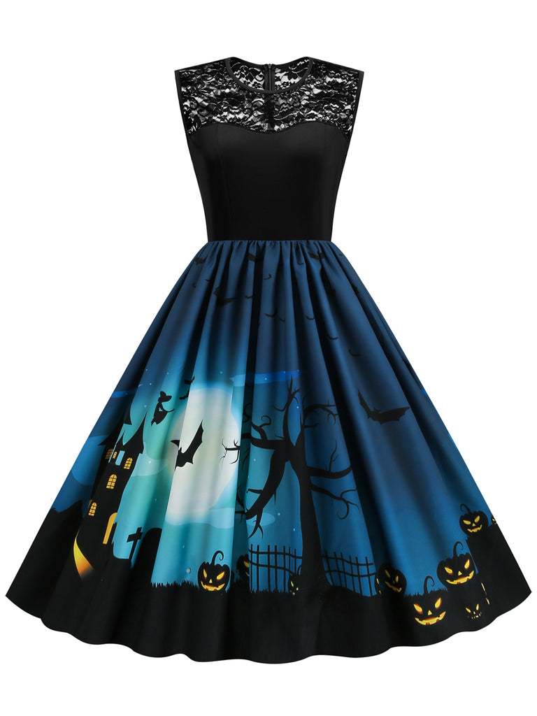 Robe de Costume D'Halloween à Col Rond Sans Manches, Coupe A-Line/Princess, Longueur Genou, avec Dentelle