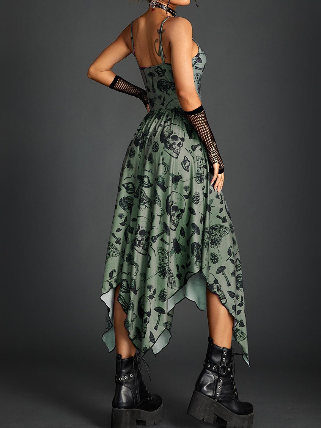 Robe de Soirée Asymétrique à Bretelles Spaghetti de Forme Trapèze/Princesse Sans Manches avec Volants