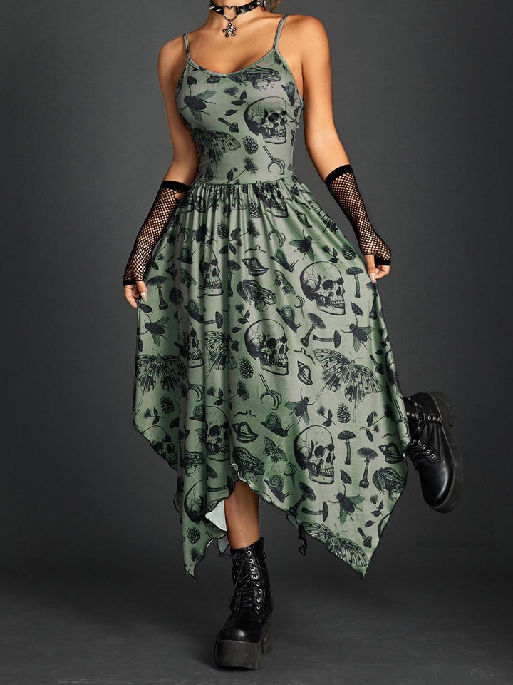 Robe de Soirée Asymétrique à Bretelles Spaghetti de Forme Trapèze/Princesse Sans Manches avec Volants