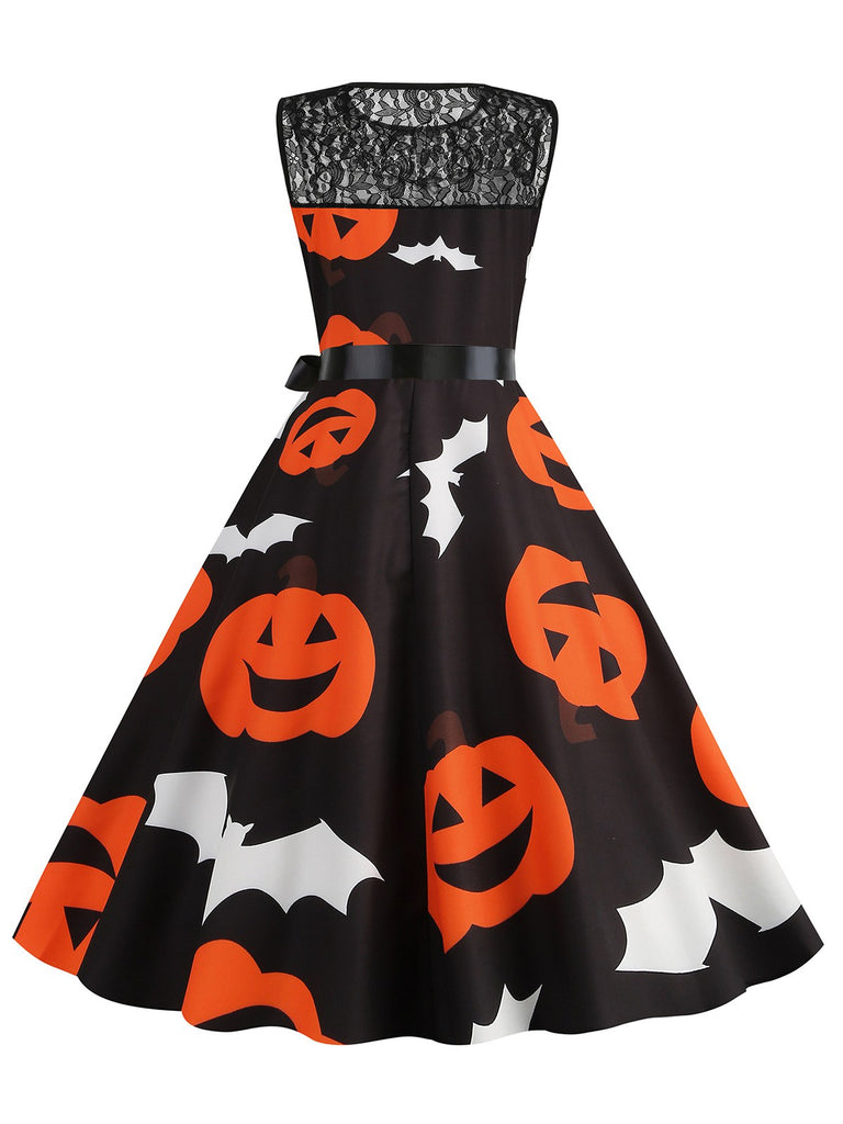 Robe de Costume D'Halloween à Col Rond Sans Manches, Coupe A-Line/Princess, Longueur Genou, avec Nœud Papillon