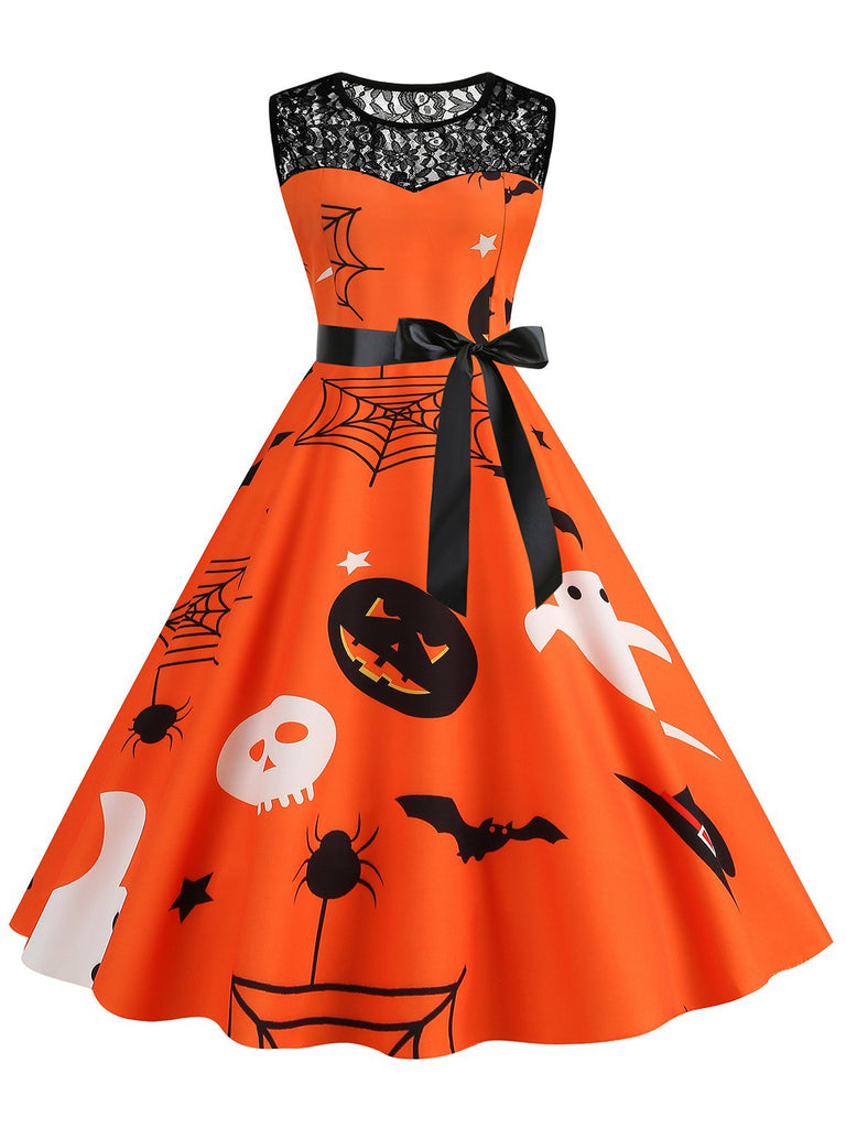 Robe de Costume D'Halloween à Col Rond Sans Manches, Coupe A-Line/Princess, Longueur Genou, avec Nœud Papillon