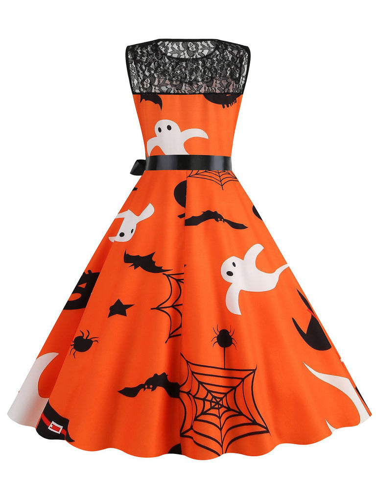 Robe de Costume D'Halloween à Col Rond Sans Manches, Coupe A-Line/Princess, Longueur Genou, avec Nœud Papillon