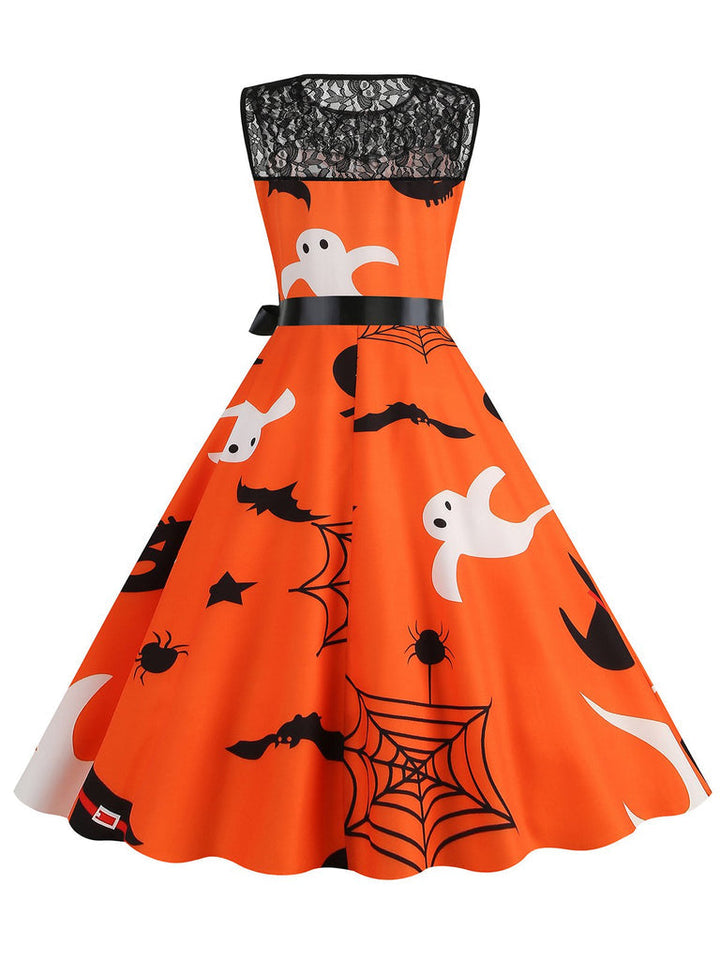 Robe de Costume D'Halloween à Col Rond Sans Manches, Coupe A-Line/Princess, Longueur Genou, avec Nœud Papillon
