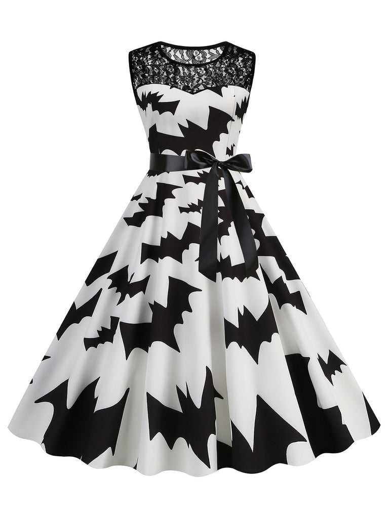 Robe de Costume D'Halloween à Col Rond Sans Manches, Coupe A-Line/Princess, Longueur Genou, avec Nœud Papillon