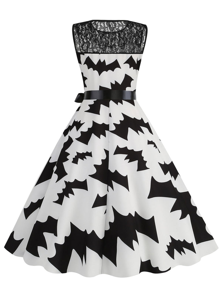 Robe de Costume D'Halloween à Col Rond Sans Manches, Coupe A-Line/Princess, Longueur Genou, avec Nœud Papillon