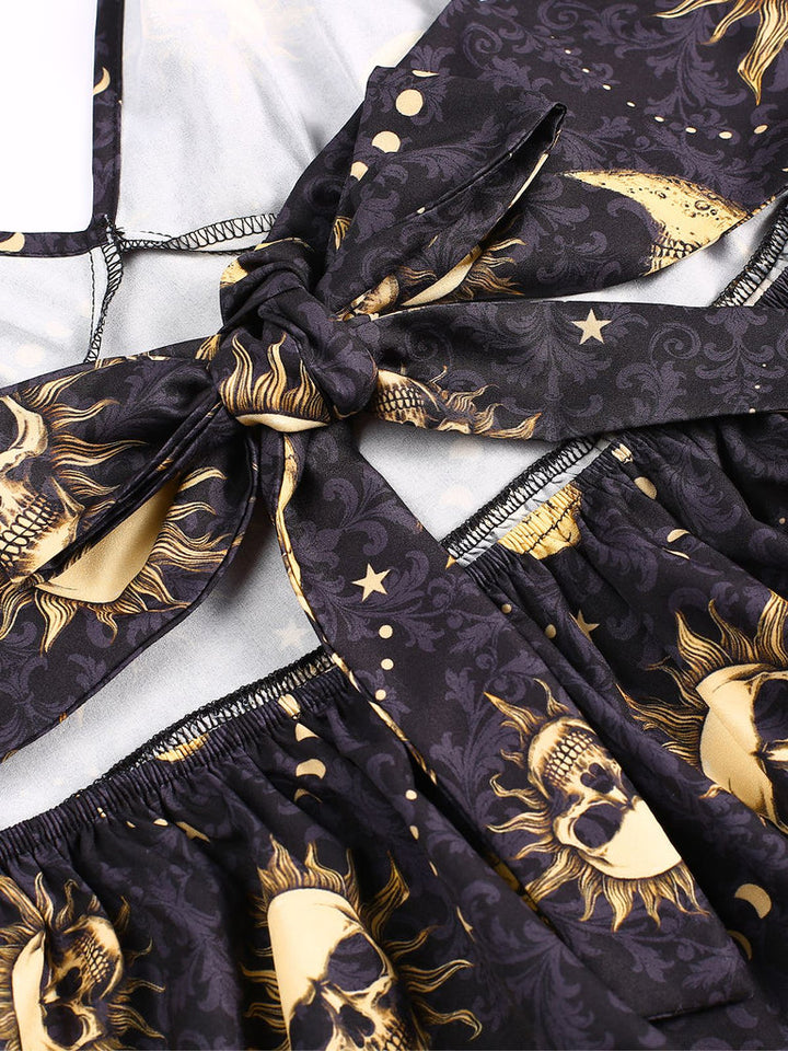 Robe de Costume D'Halloween à Bretelles Spaghetti Sans Manches, Coupe A-Line/Princess, Longueur Genou