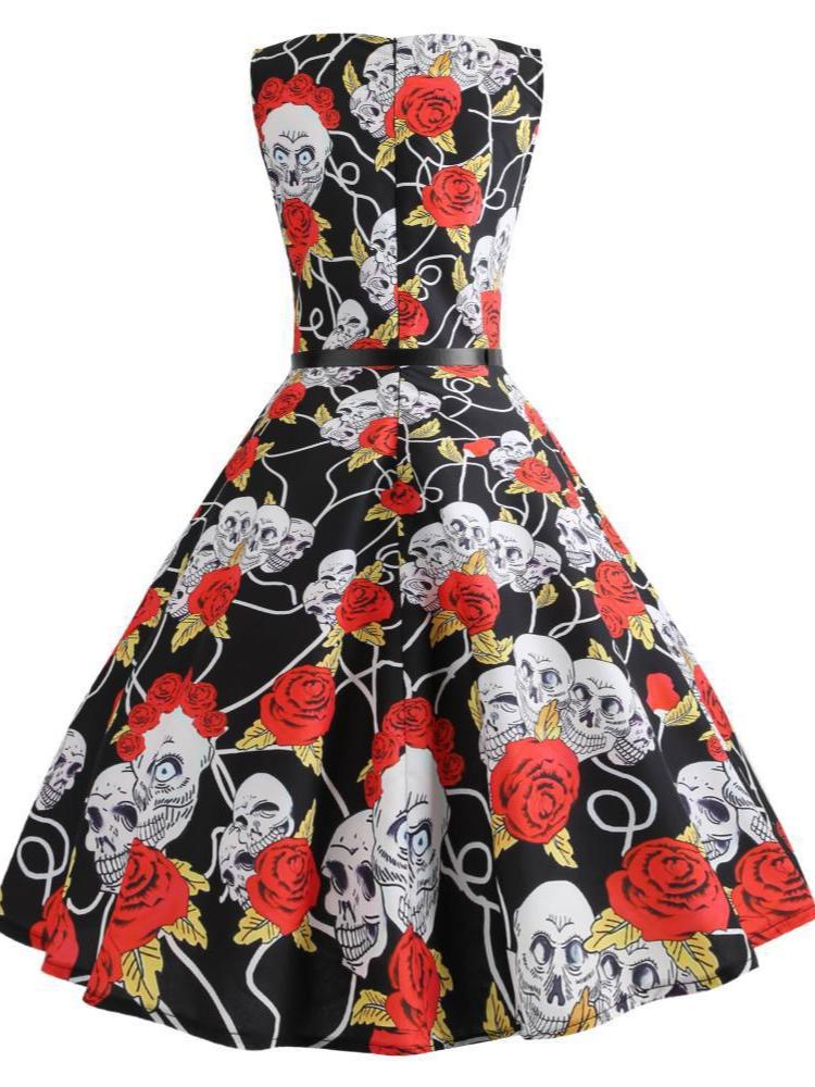 Robe de Costume D'Halloween à Col Carré Sans Manches, Coupe A-Line/Princess, Longueur Genou