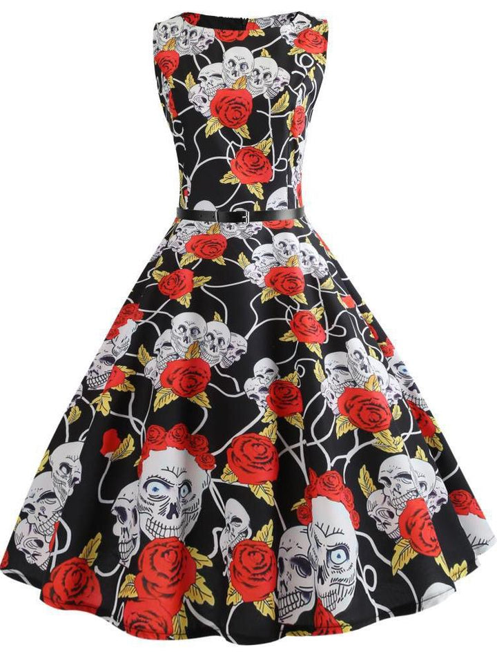 Robe de Costume D'Halloween à Col Carré Sans Manches, Coupe A-Line/Princess, Longueur Genou